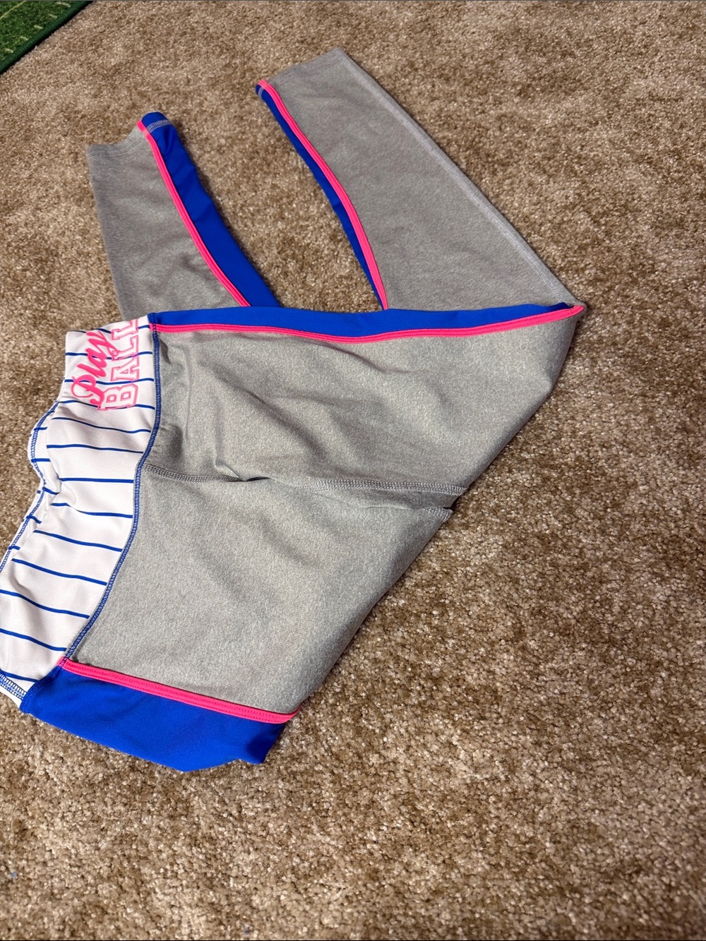 Gray Leggings with Blue Panels & Pink Trim